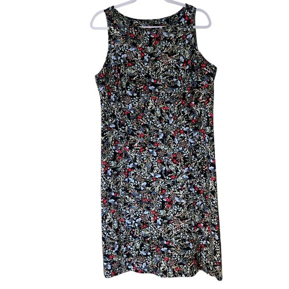 J. Jill Wearever Sheath Dress Black Floral Sleeveless SZ M Back Smocking Boho - Picture 2 of 11